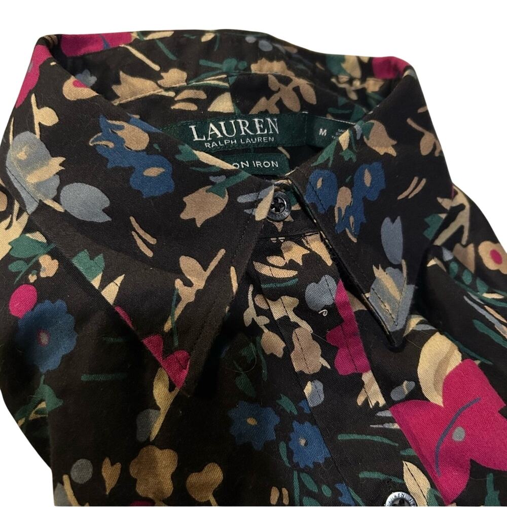 Lauren Ralph Lauren Slim Fit Floral Cotton Button Down Shirt Medium M Pink Blue - Picture 17 of 17